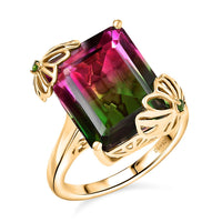 Watermelon Quartz (Triplet) and Chrome Diopside Ring in 18K Vermeil YG Over Sterling Silver (Size 6.5) 11.60 ctw