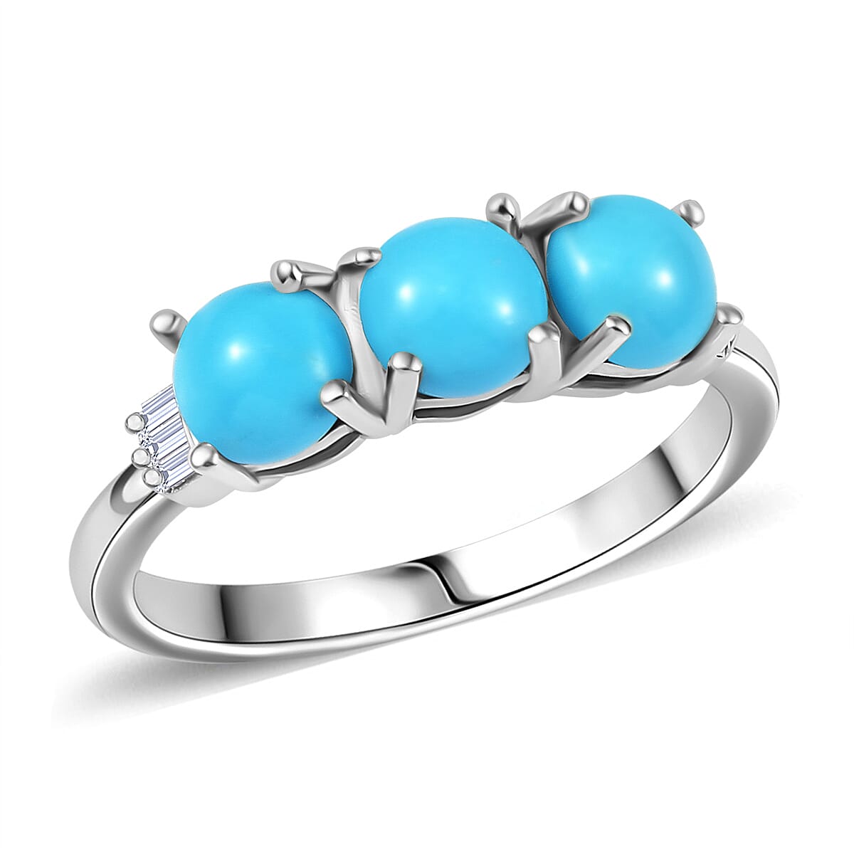 Sleeping Beauty Turquoise, Diamond Ring in Platinum Over Sterling Silver (Size 8.0) 1.40 ctw