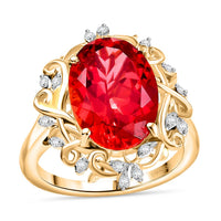 D'Joy Lab Created Padparadscha Sapphire, White Zircon Ring in 18K Vermeil YG Over Sterling Silver (Size 8.0) 8.40 ctw