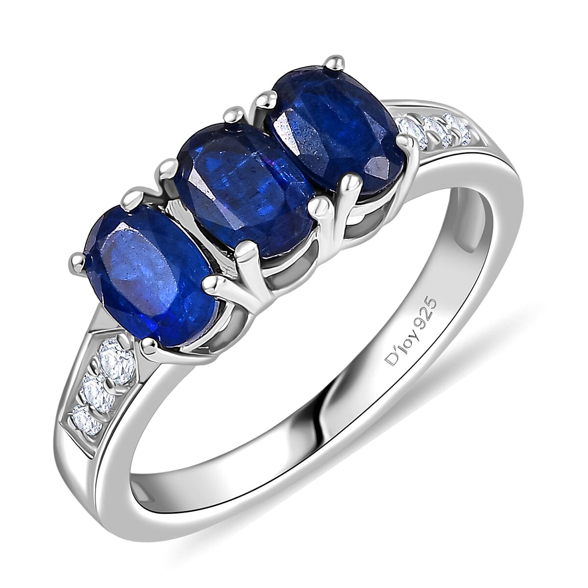 D'Joy Kashmir Kyanite, White Zircon Ring in Platinum Over Sterling Silver (Size 6.5) 2.00 ctw