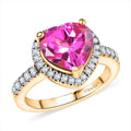 D'Joy Lab Created Pink Sapphire and White Zircon 5.00 ctw Heart Ring in 18K Vermeil Yellow Gold Over Sterling Silver - Sticky add to cart bar