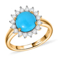 D'Joy Premium Sleeping Beauty Turquoise, White Zircon Ring in 18K Vermeil YG Over Sterling Silver (Size 8.0) 2.40 ctw - Sticky add to cart bar