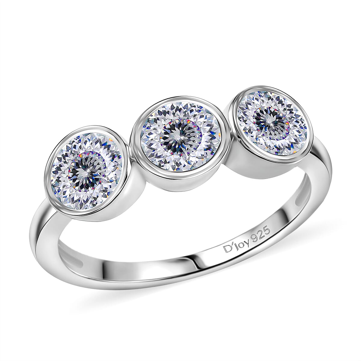 D'Joy 100 Facet Moissanite (Rnd 5mm) Ring in Rhodium Over Sterling Silver (Size 8.0) 1.35 ctw