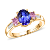 D'Joy Premium Tanzanite, Mahenge Spinel and Diamond Blue Crownfire Ring in 18K Vermeil YG Over Sterling Silver (Size 10.0) 1.80 ctw