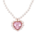 Pink Glass, Multi Gemstone Heart Necklace (20 Inches) in Rosetone - Sticky add to cart bar