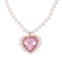 Pink Glass, Multi Gemstone Heart Necklace (20 Inches) in Rosetone