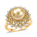 D'Joy Premium South Sea Golden Cultured Pearl (9-11mm), Multi Gemstone Ring in 18K Vermeil YG Over Sterling Silver (Size 9.0) 1.00 ctw - Sticky add to cart bar