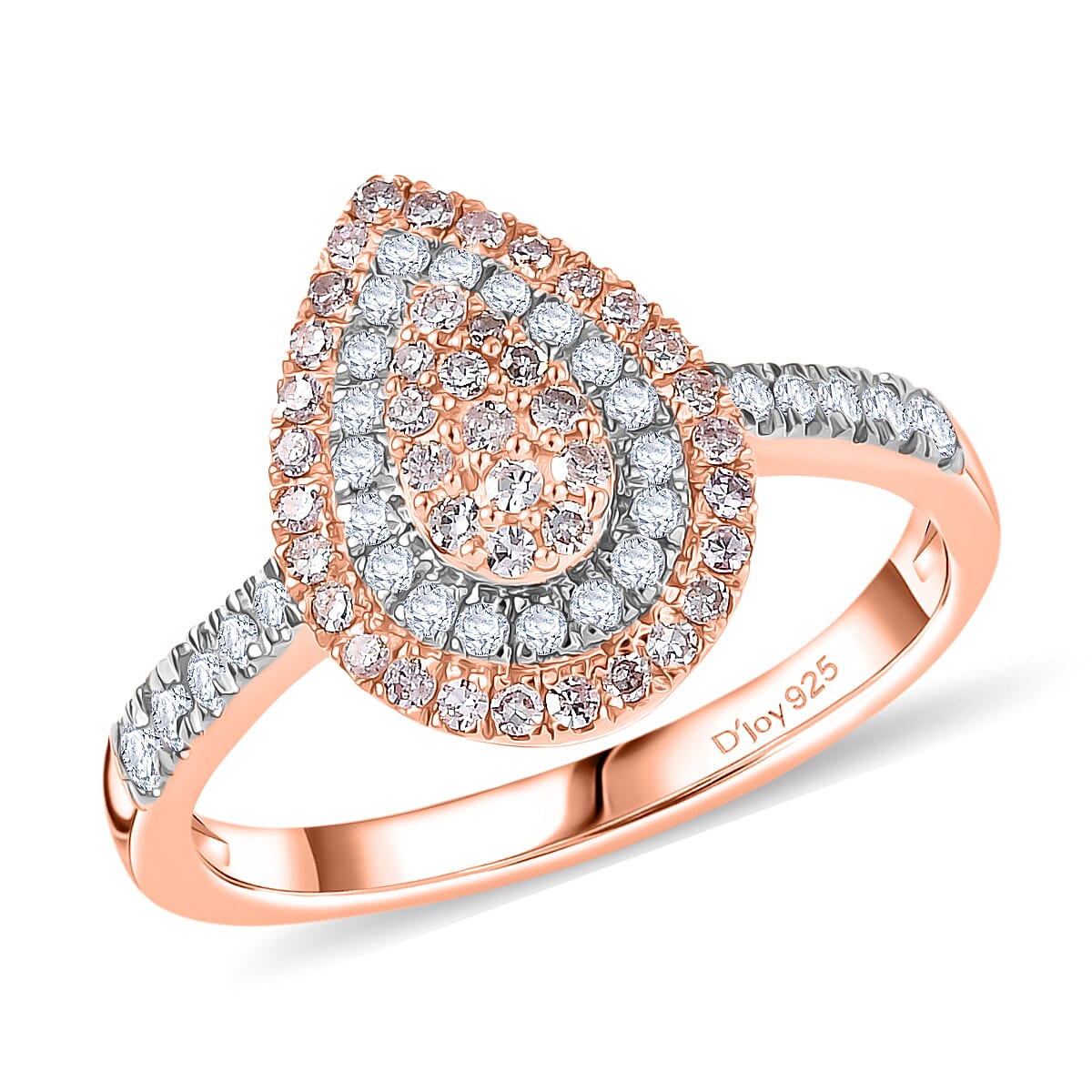 D'Joy Natural Pink and White Diamond (I3) Endless Love Drop Ring in 18K Vermeil RG Over Sterling Silver (Size 7.0) 0.50 ctw