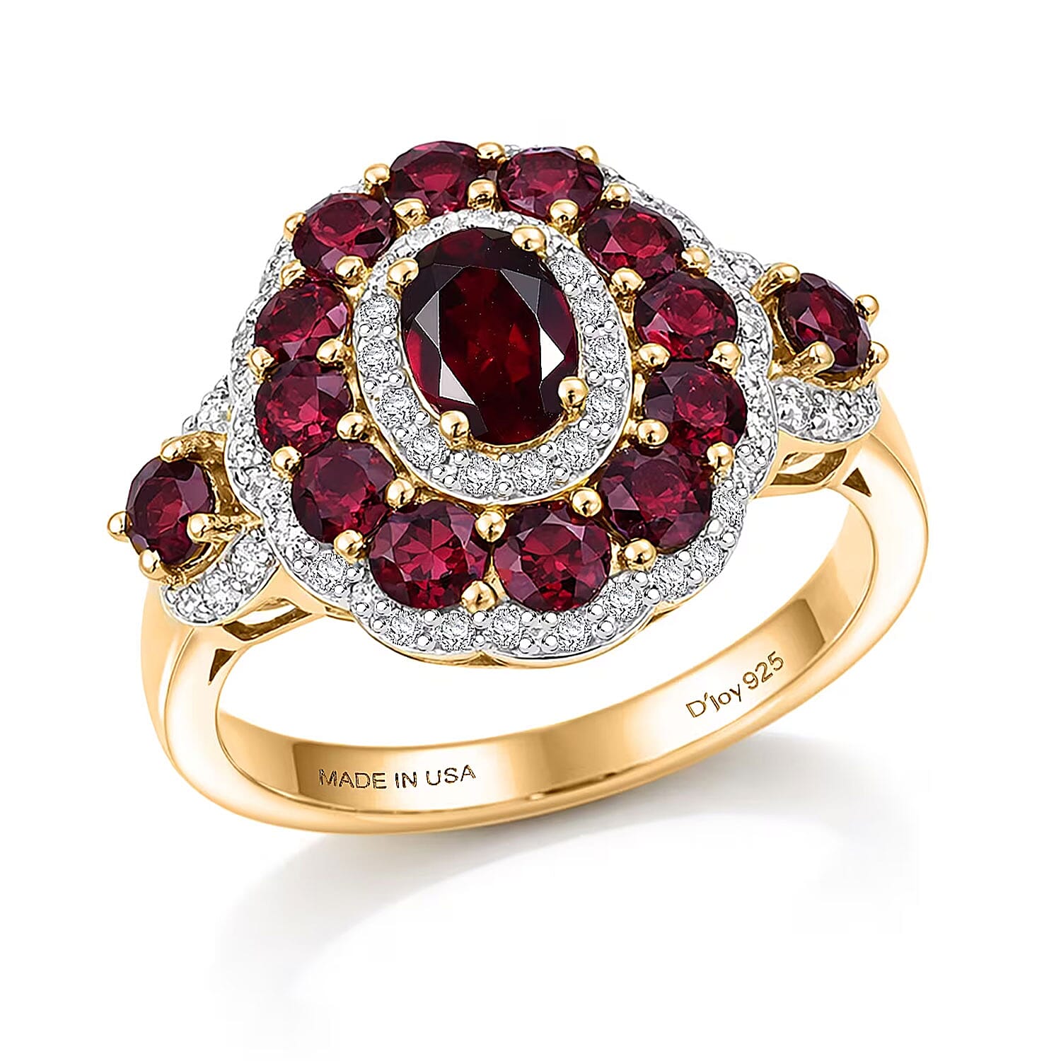 D'Joy Premium Anthill Garnet, Moissanite Ring in 18K Vermeil YG Over Sterling Silver (Size 10.0) 2.40 ctw