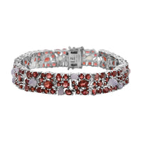 Mozambique Garnet and Moon Glow Moonstone 28.25 ctw Celestial Bloom Bracelet in Rhodium Over Sterling Silver (8.00 In)