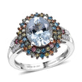 Premium Mangoro Aquamarine, Luxuriant Lab Grown Multi Diamond (SI) Ring in Rhodium Over Sterling Silver (Size 10.0) 2.75 ctw - Sticky add to cart bar