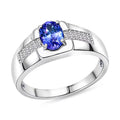 D'Joy Premium Tanzanite, White Zircon Men's Ring in Rhodium Over Sterling Silver (Size 10.0) 1.15 ctw - Sticky add to cart bar