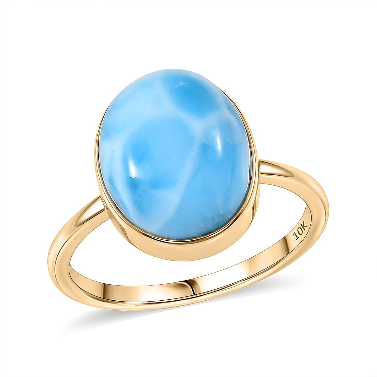 10K Yellow Gold AAA Larimar Ring (Size 10.0) 6.10 ctw