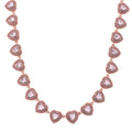 Pink Austrian Crystal and Pink Glass Heart Link Necklace (20 Inches) in Rosetone - Sticky add to cart bar