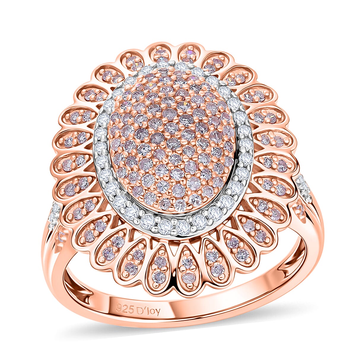 D'Joy Natural Pink and White Diamond (I3) Ring in 18K Vermeil RG Over Sterling Silver (Size 10.0) 1.00 ctw