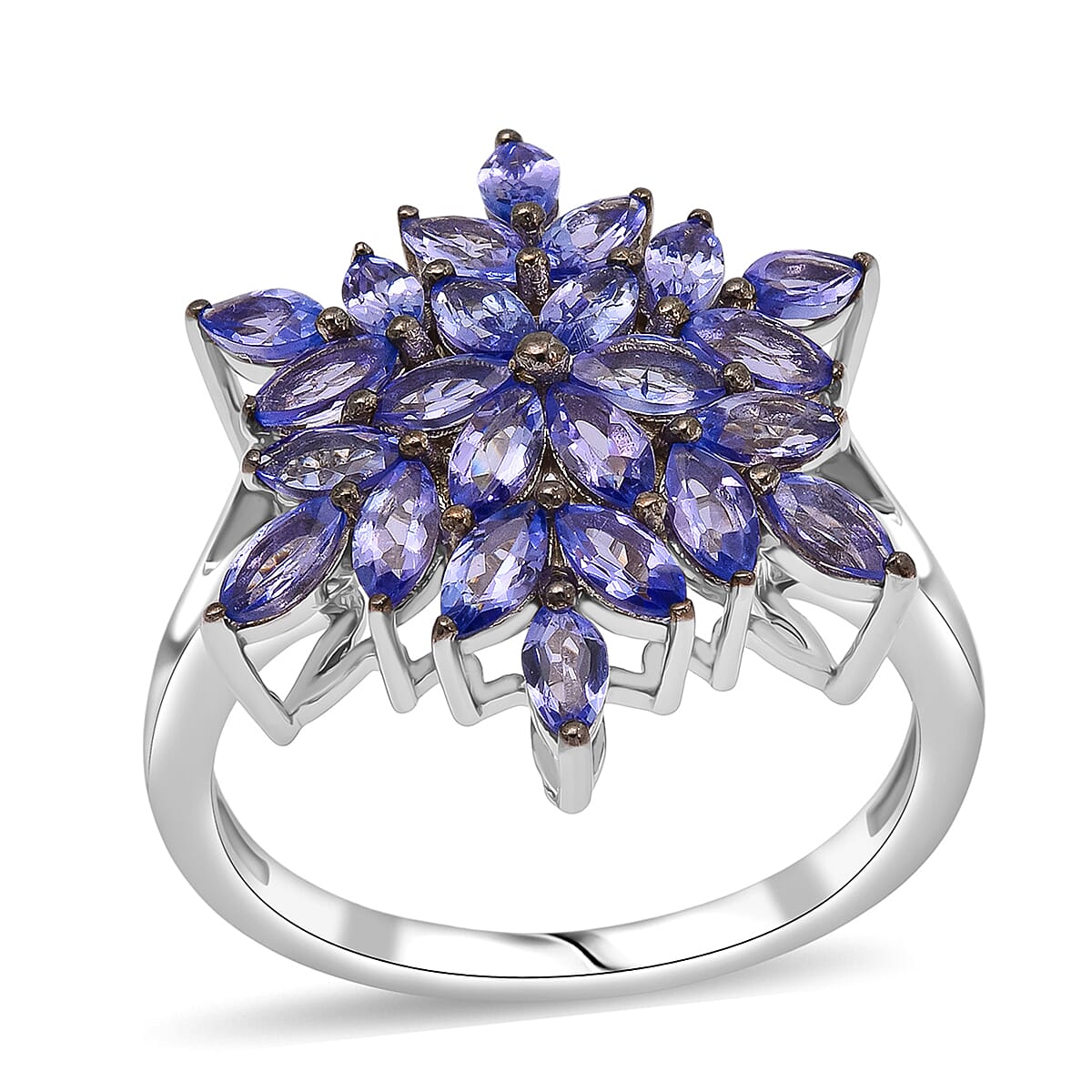 D'Joy Tanzanite Royal Bloom Ring in Rhodium Over Sterling Silver (Size 10.0) 2.30 ctw