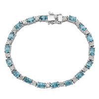 D'Joy Premium Cambodian Blue Zircon, Moissanite Ocean Flow Bracelet in Rhodium Over Sterling Silver (6.50 In) 14.80 ctw