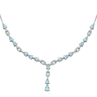 D'Joy Premium Cambodian Blue Zircon and White Zircon 11.30 ctw Ocean Cascade Necklace in Rhodium Over Sterling Silver 18 Inches