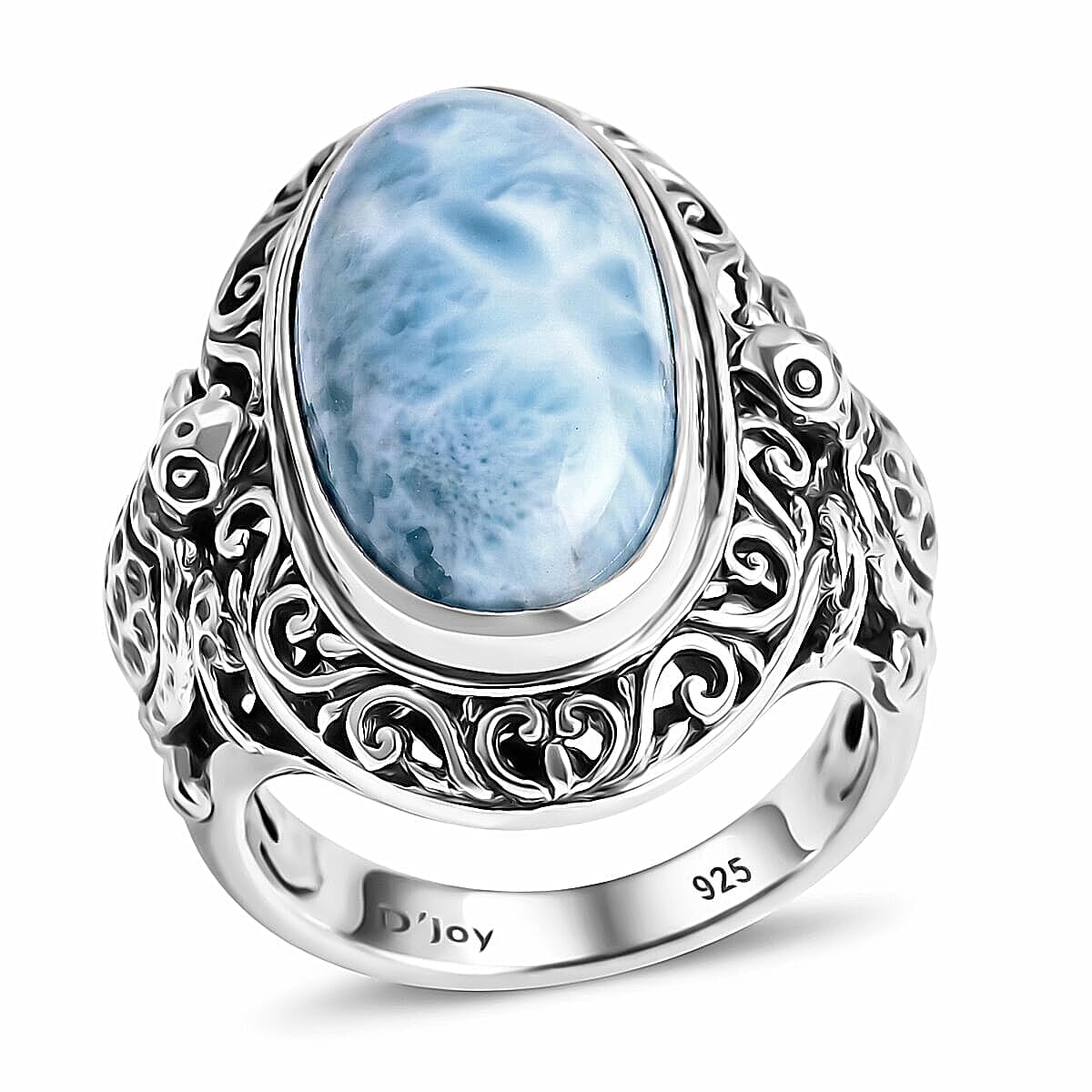 D'Joy Bali Legacy Larimar Ring in Sterling Silver (Size 10.0) 10.85 ctw