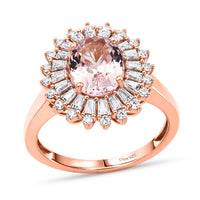 D'Joy Premium Pink Morganite and Moissanite 2.25 ctw Love Bloom Halo Ring in 18K Vermeil Rose Gold Over Sterling Silver