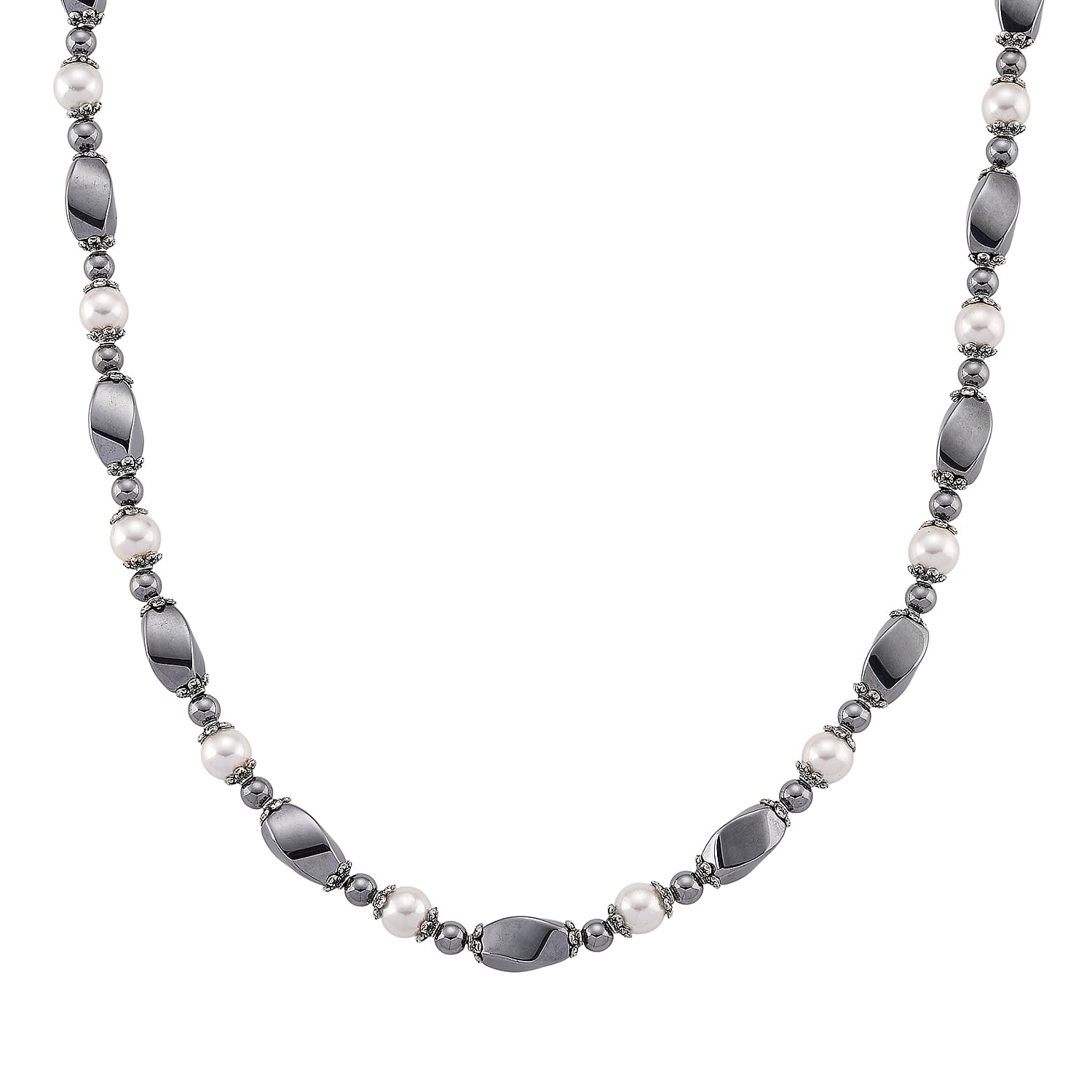 Terahertz, White Shell Pearl Necklace (18-20 Inches) with Lion Charm in Silvertone and Stainless Steel 70.00 ctw
