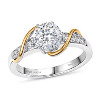 D'Joy Moissanite (Rnd 6.5mm) Ring in 18K Vermeil YG and Platinum Over Sterling Silver (Size 10.0) 1.10 ctw
