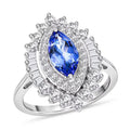 D'Joy Premium Tanzanite, Moissanite Blue Empress Ring in Rhodium Over Sterling Silver (Size 10.0) 2.70 ctw - Sticky add to cart bar