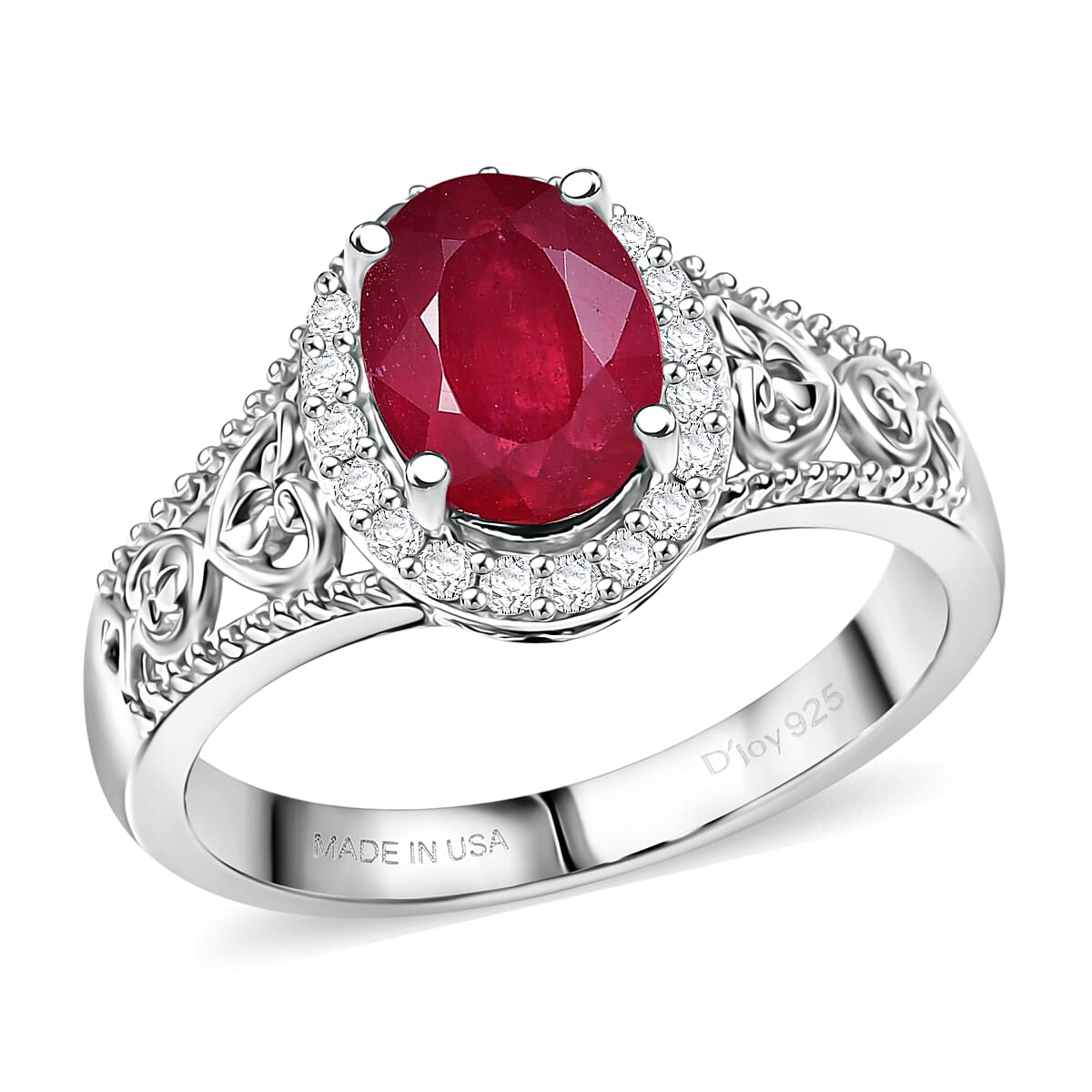 D'Joy Niassa Ruby (FF), White Zircon Ring in Platinum Over Sterling Silver (Size 10.0) 2.10 ctw