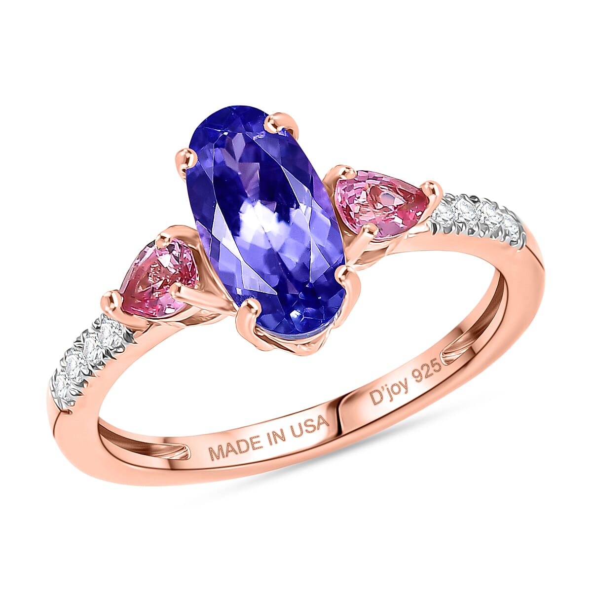D'Joy Tanzanite, Multi Gemstone Blue Blush Ring in 18K Vermeil RG Over Sterling Silver (Size 6.0) 1.85 ctw
