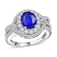 D'Joy Premium Tanzanian Blue Spinel, White Zircon Ring in Rhodium Over Sterling Silver (Size 10.0) 3.70 ctw