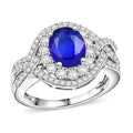 D'Joy Premium Tanzanian Blue Spinel, White Zircon Ring in Rhodium Over Sterling Silver (Size 10.0) 3.70 ctw - Sticky add to cart bar