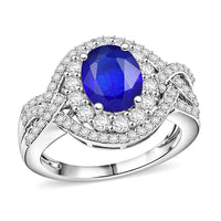 D'Joy Premium Tanzanian Blue Spinel, White Zircon Ring in Rhodium Over Sterling Silver (Size 10.0) 3.70 ctw