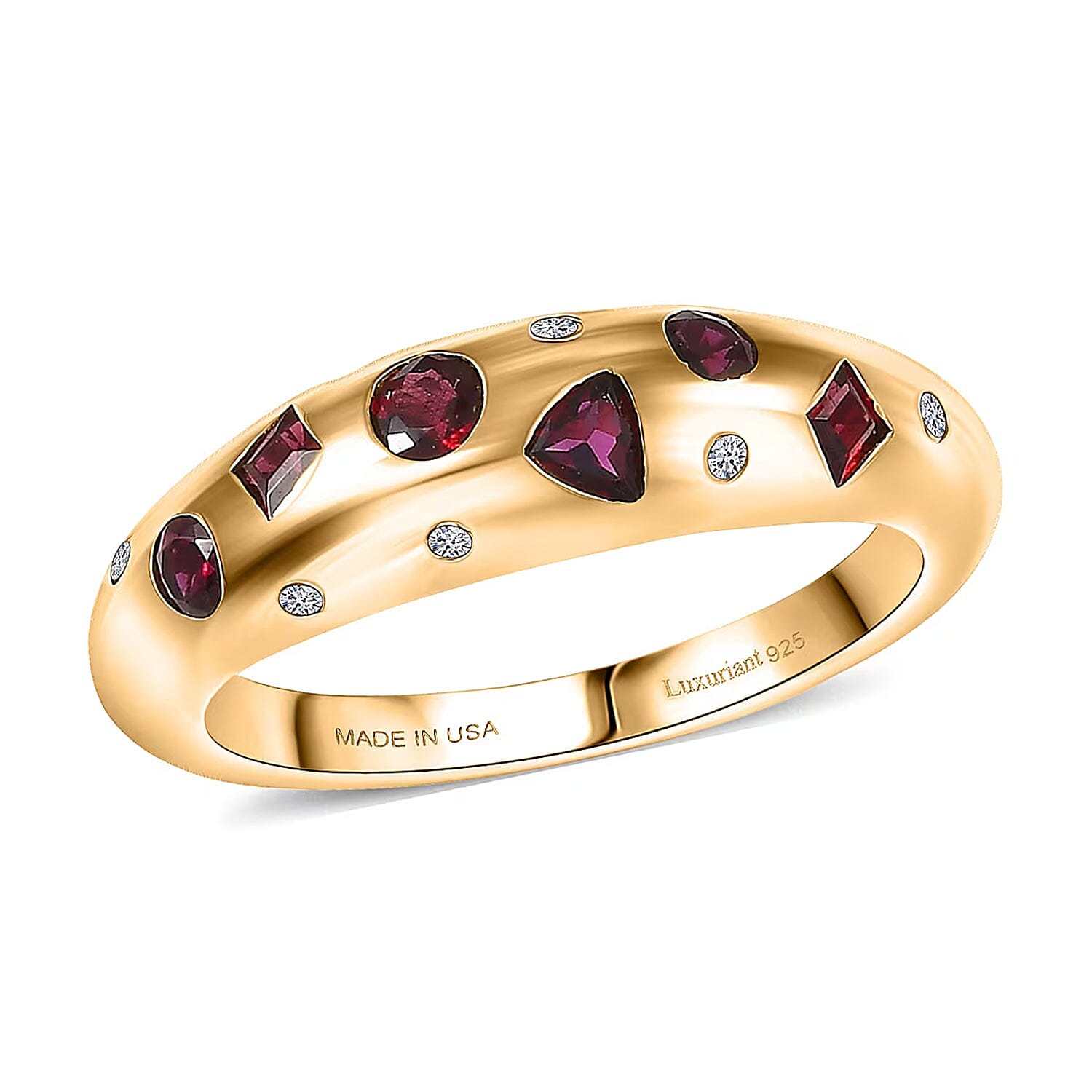Premium Anthill Garnet, Luxuriant Lab Grown Diamond (G-H, SI) Ring in 18K Vermeil YG Over Sterling Silver (Size 10.0) 0.65 ctw