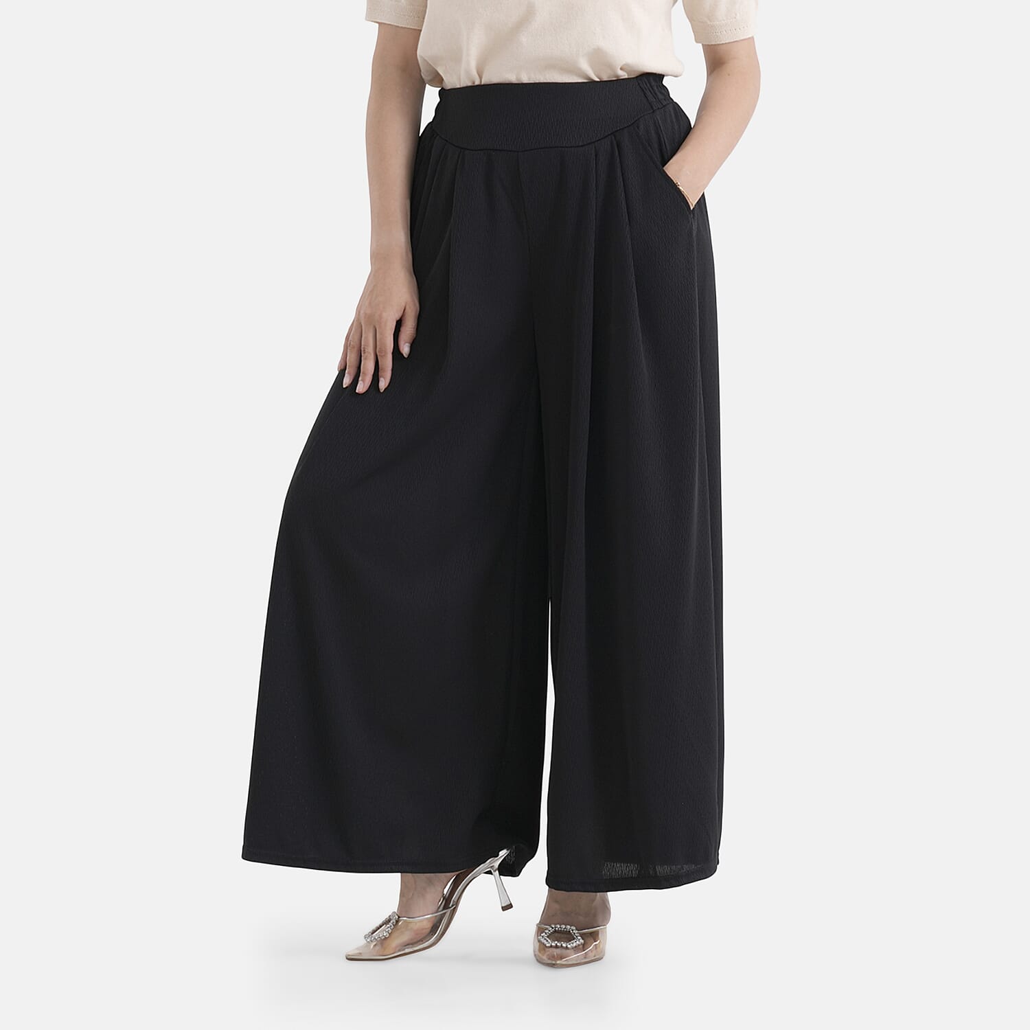 Magic La Marey Caramel Wide Leg Pleated Magic Pant Front Knit Trouser