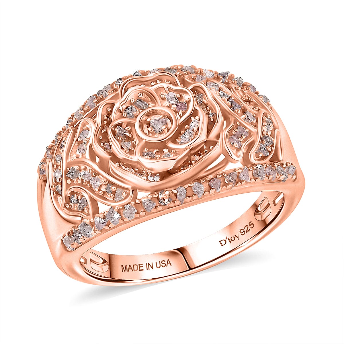 D'Joy Round Cut Natural Pink Diamond Eternal Bloom Statement Ring in 18K Vermeil RG Over Sterling Silver (Size 10.0) (Del. in 7-10 Days) 0.50 ctw