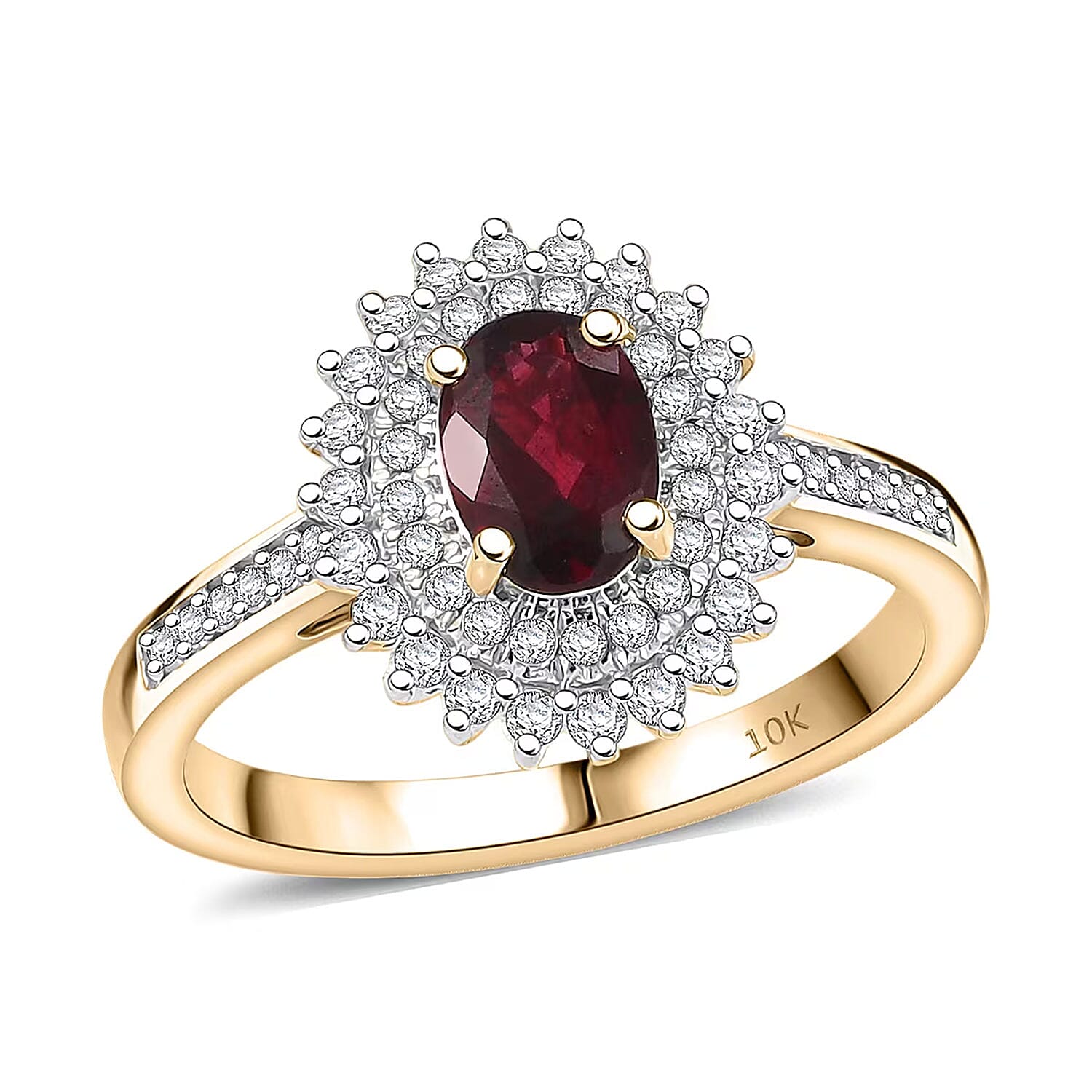 Luxoro 10K Yellow Gold Premium Anthill Garnet, Diamond (I2) (0.38 cts) Ring (Size 10.0) 1.20 ctw
