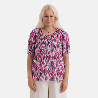 La Marey Pink Abstract Woven Pleated Printed Top - One Size Fits Most