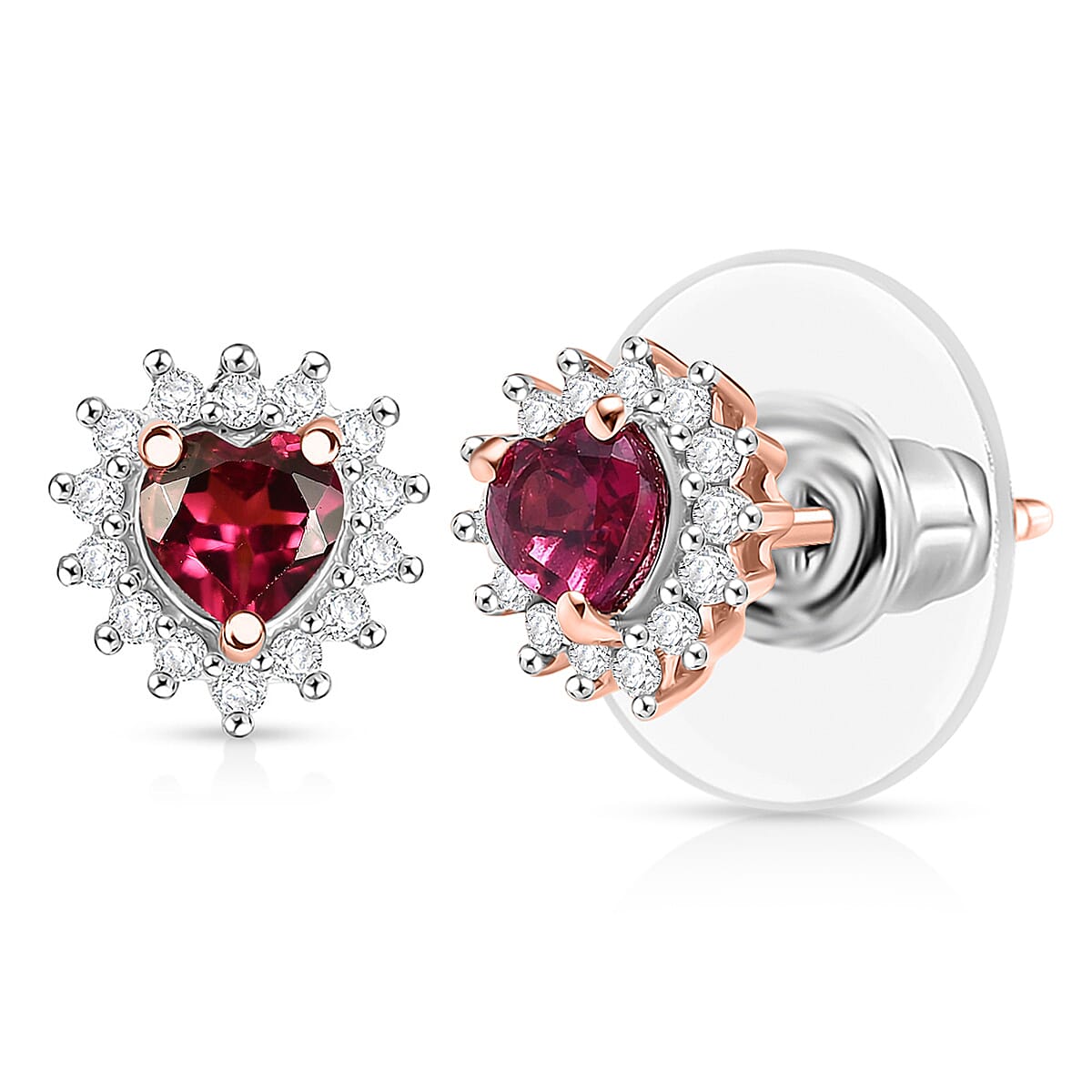 Premium Malawi Magenta Garnet and Luxuriant Lab Grown Diamond G-H SI 0.90 ctw Crown Affair Earrings in 18K Vermeil Rose Gold Over Sterling Silver