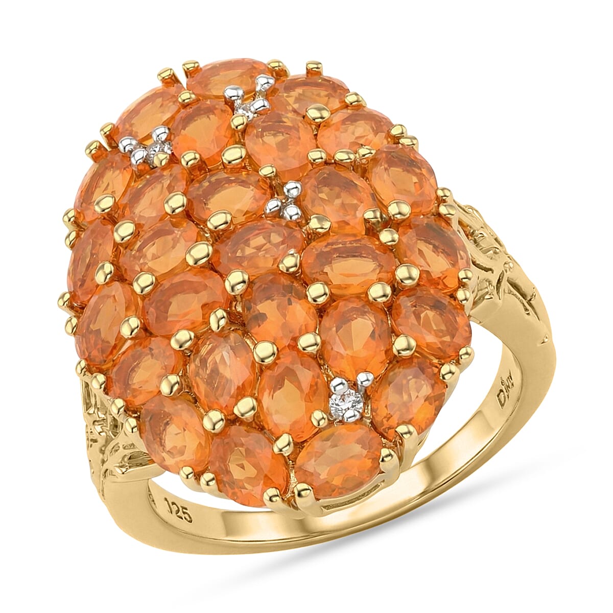 D'Joy Jalisco Fire Opal, White Zircon Ring in 18K Vermeil YG Over Sterling Silver (Size 8.0) 3.75 ctw