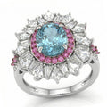 D'Joy Cambodian Blue Zircon, Multi Gemstone Ring in Rhodium Over Sterling Silver (Size 9.0) 8.20 ctw - Sticky add to cart bar
