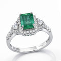 D'Joy Premium Kagem Zambian Emerald, Moissanite Crowned Heirloom Ring in Rhodium Over Sterling Silver (Size 10.0) 2.20 ctw - Sticky add to cart bar