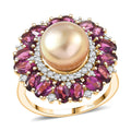 D'Joy Premium South Sea Golden Cultured Pearl (11-12mm), Multi Gemstone Bloom Ring in 18K Vermeil YG Over Sterling Silver (Size 10.0) 5.50 ctw - Sticky add to cart bar