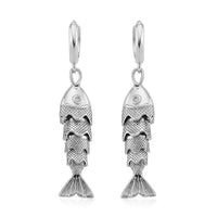 Simulated Diamond Fish Earrings in Silvertone