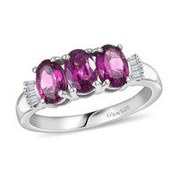 D'Joy AAA Radiant Ember Garnet and Diamond 1.80 ctw Ring in Rhodium Over Sterling Silver 1.68