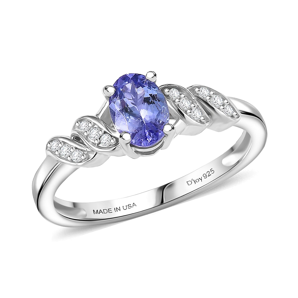 D'Joy Tanzanite, Moissanite Eternal Twist Ring in Rhodium Over Sterling Silver (Size 10.0) 0.70 ctw