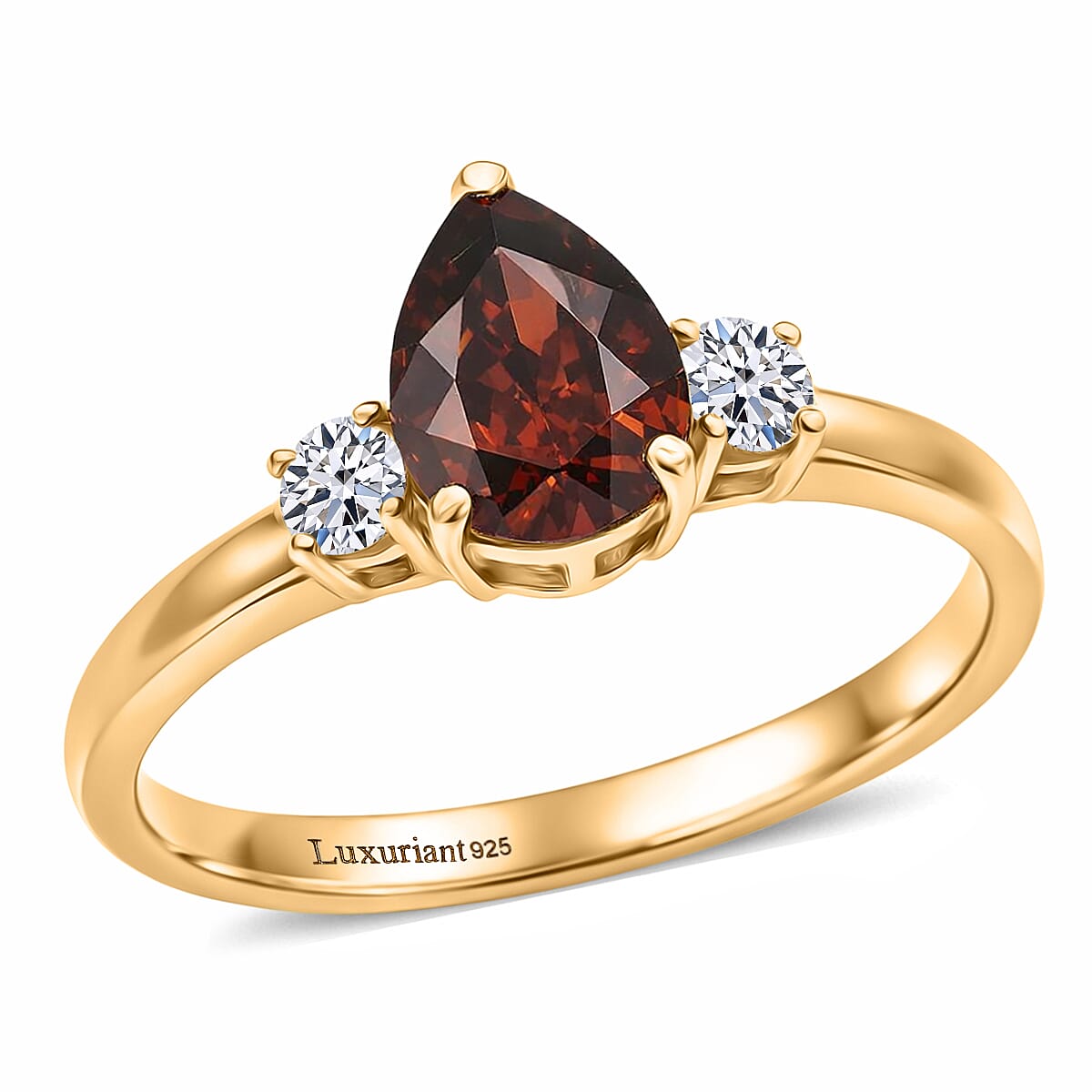 Premium Red Zircon, Luxuriant Lab Grown Diamond (G-H, SI) Ring in 18K Vermeil YG Over Sterling Silver (Size 10.0) 2.15 ctw