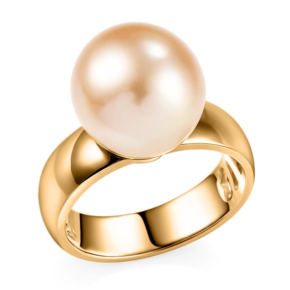 D'Joy South Sea Golden Cultured Pearl 12-13mm Solitaire Ring in 18K Vermeil YG Over Sterling Silver (Size 10.0)