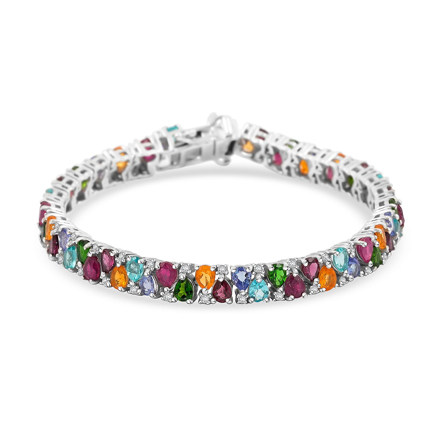 Multi Gemstone 14.00 ctw Bracelet in Rhodium Over Sterling Silver (6.50 In)