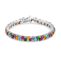 Multi Gemstone 14.00 ctw Bracelet in Rhodium Over Sterling Silver (6.50 In)
