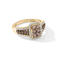 D'Joy Natural Champagne and White Diamond 1.00ctw Art Deco Ring in 18K Vermeil YG Sterling Silver (Size 7.0)